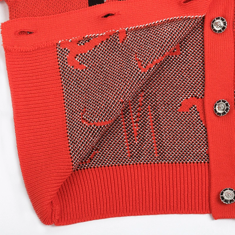 red logo intarsia knit cardigan